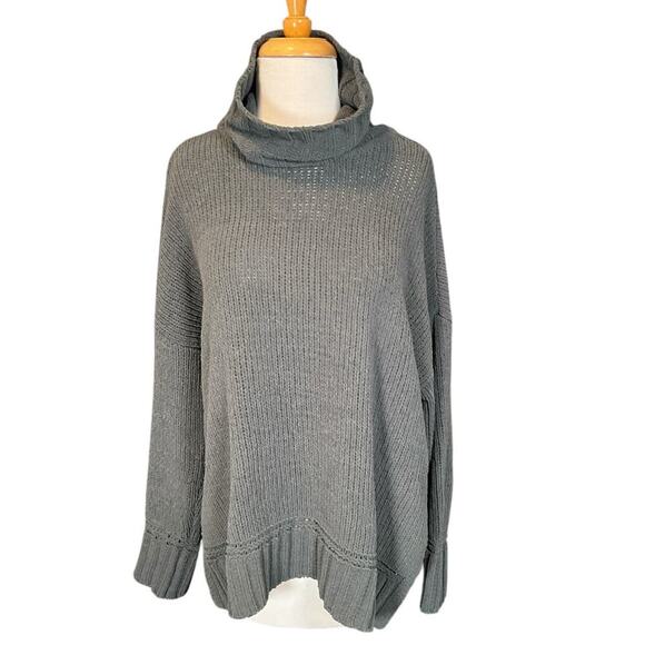AERIE Sweater SZ Medium Chenille Oversized Chunky Turtleneck Soft Pullover Gray - Picture 5 of 12